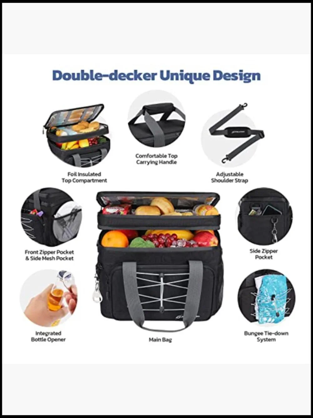 Collapsible Soft Cooler Bag Leakproof Insulated Portable Double Deck Camping